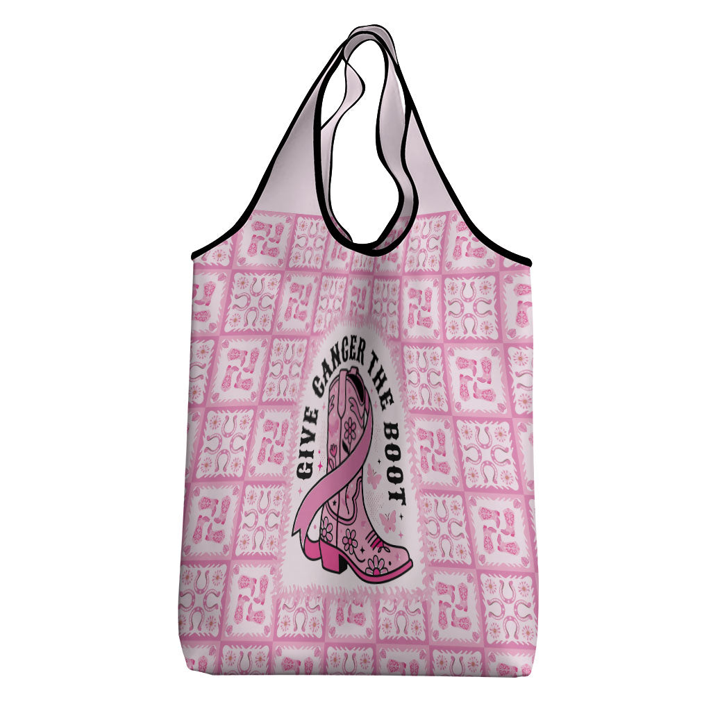 Give Cancer The Boot Pink Cowgirl Grocery Bag Hawaiian Paniolo Mixed Quilt Pattern Style LT9 - Polynesian Pride