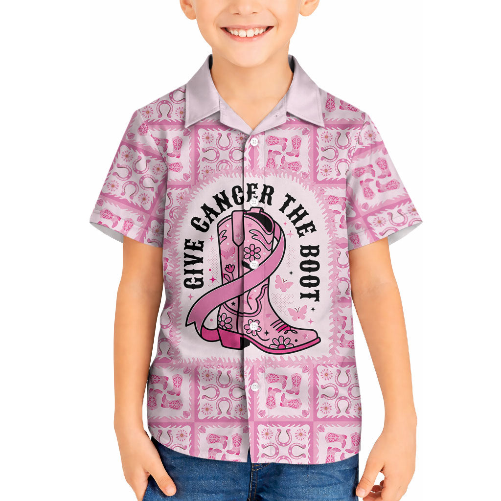 Give Cancer The Boot Pink Cowgirl Hawaiian Shirt Hawaiian Paniolo Mixed Quilt Pattern Style LT9 - Polynesian Pride