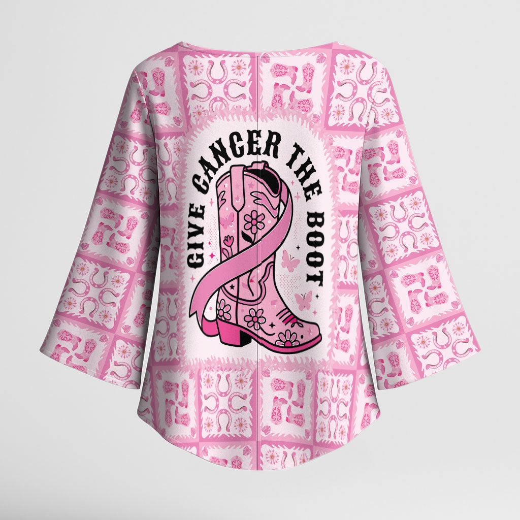 Give Cancer The Boot Pink Cowgirl Kimono Sleeve Blouse Hawaiian Paniolo Mixed Quilt Pattern Style LT9 - Polynesian Pride