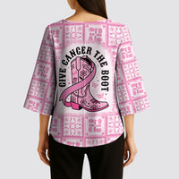 Give Cancer The Boot Pink Cowgirl Kimono Sleeve Blouse Hawaiian Paniolo Mixed Quilt Pattern Style LT9 - Polynesian Pride