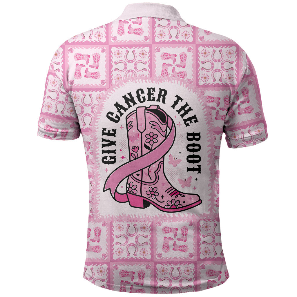Give Cancer The Boot Pink Cowgirl Polo Shirt Hawaiian Paniolo Mixed Quilt Pattern Style LT9 - Polynesian Pride