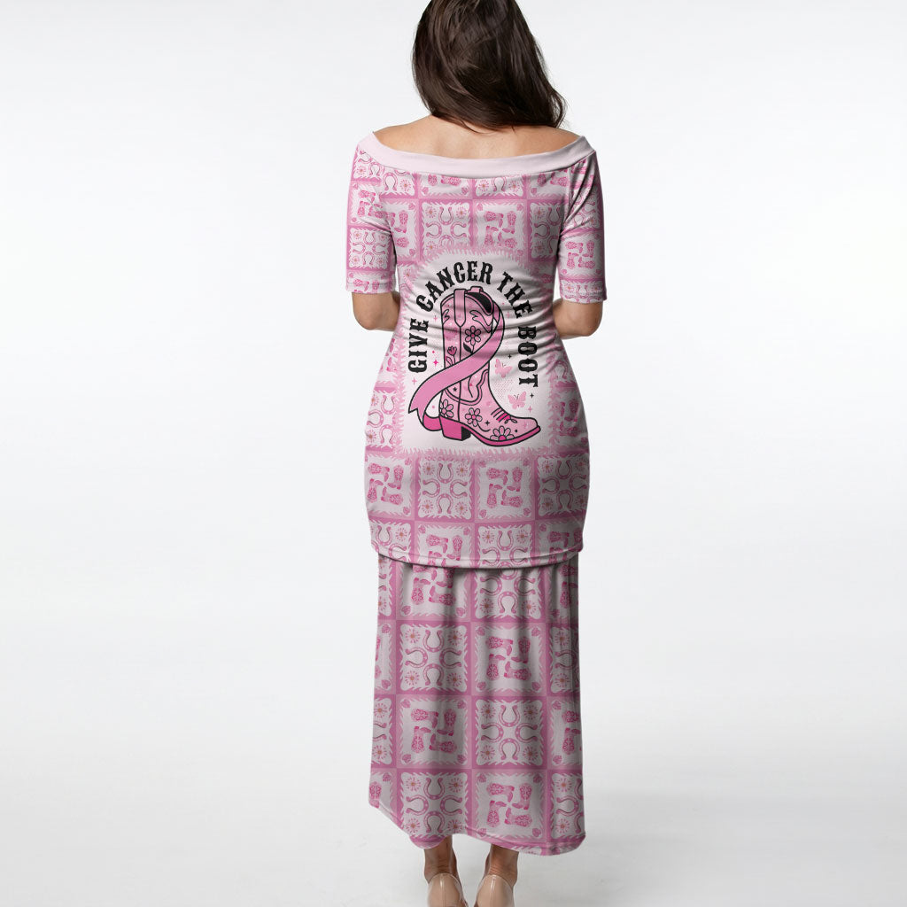 Give Cancer The Boot Pink Cowgirl Puletasi Hawaiian Paniolo Mixed Quilt Pattern Style LT9 - Polynesian Pride