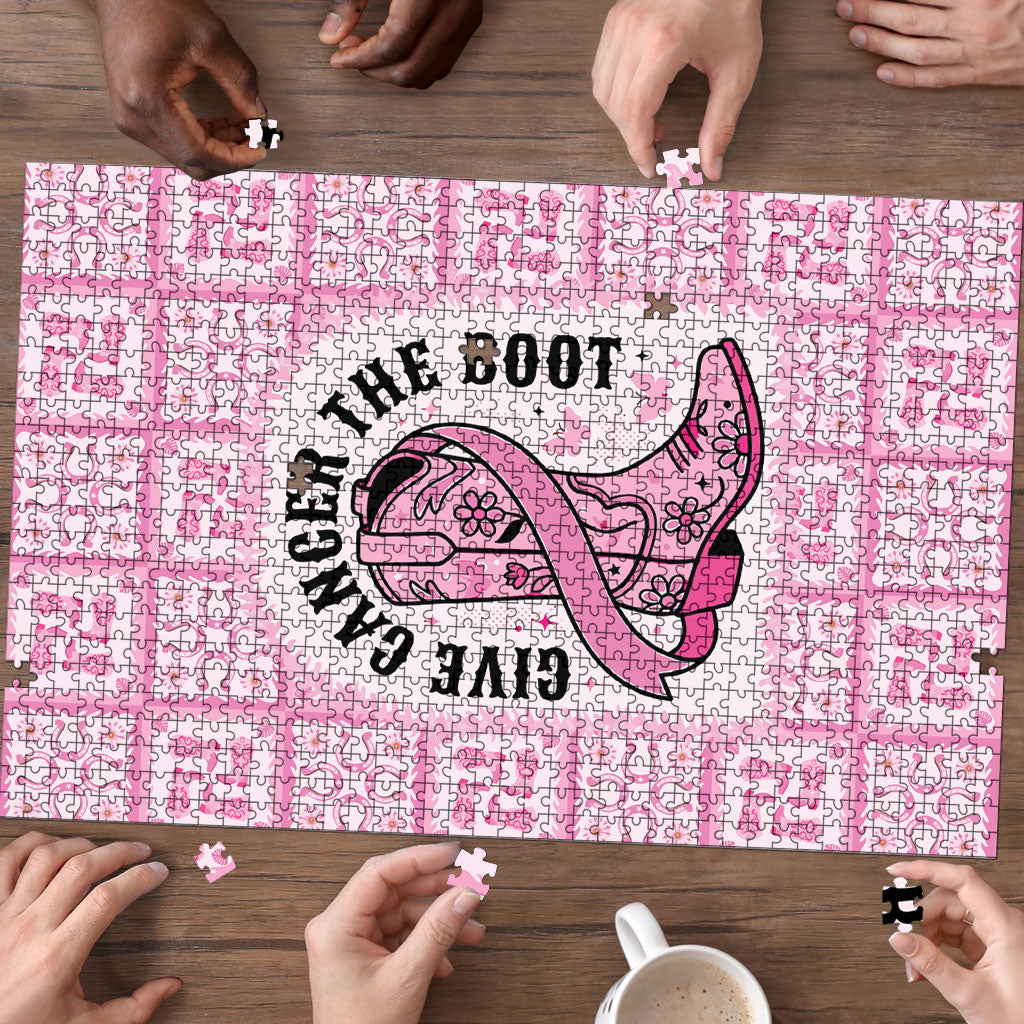 Give Cancer The Boot Pink Cowgirl Puzzle Hawaiian Paniolo Mixed Quilt Pattern Style LT9 - Polynesian Pride