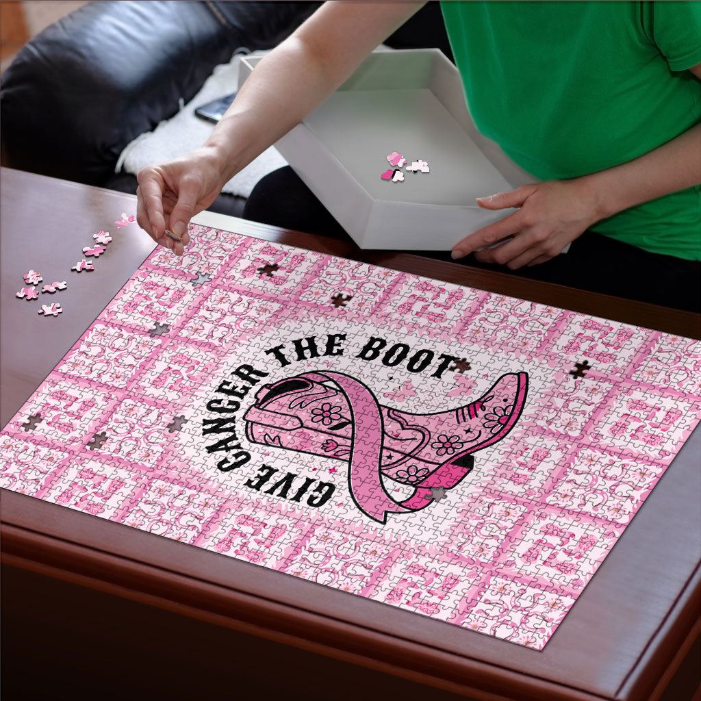 Give Cancer The Boot Pink Cowgirl Puzzle Hawaiian Paniolo Mixed Quilt Pattern Style LT9 - Polynesian Pride