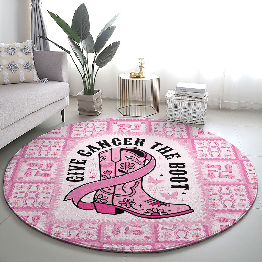 Give Cancer The Boot Pink Cowgirl Round Carpet Hawaiian Paniolo Mixed Quilt Pattern Style LT9 - Polynesian Pride