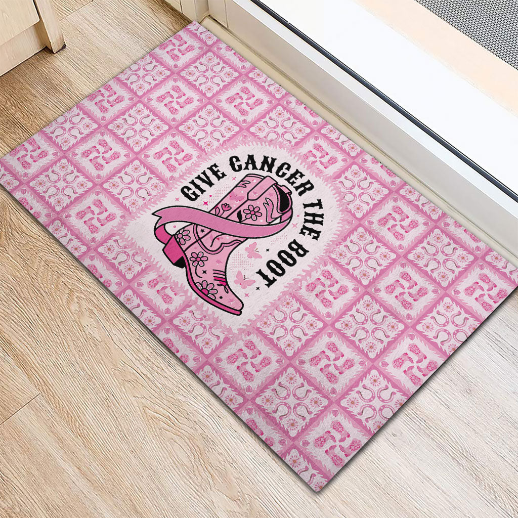 Give Cancer The Boot Pink Cowgirl Rubber Doormat Hawaiian Paniolo Mixed Quilt Pattern Style LT9 - Polynesian Pride