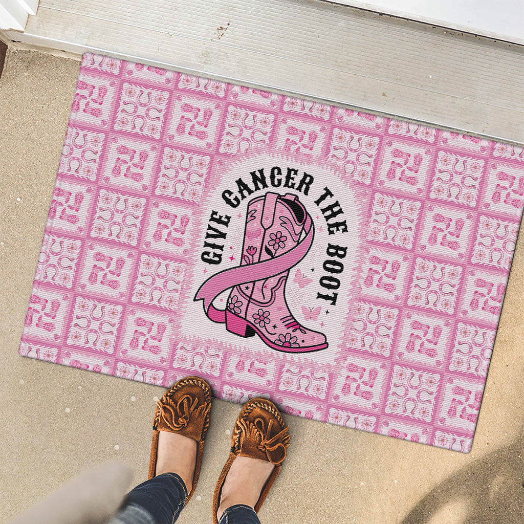 Give Cancer The Boot Pink Cowgirl Rubber Doormat Hawaiian Paniolo Mixed Quilt Pattern Style LT9 - Polynesian Pride