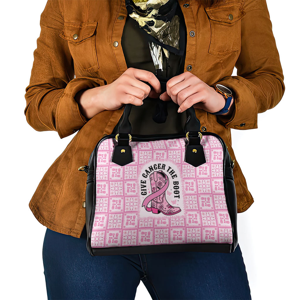 Give Cancer The Boot Pink Cowgirl Shoulder Handbag Hawaiian Paniolo Mixed Quilt Pattern Style LT9 - Polynesian Pride