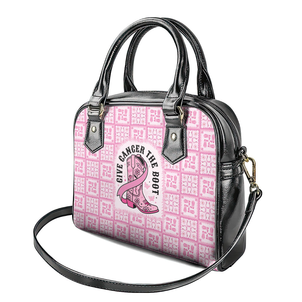 Give Cancer The Boot Pink Cowgirl Shoulder Handbag Hawaiian Paniolo Mixed Quilt Pattern Style LT9 - Polynesian Pride