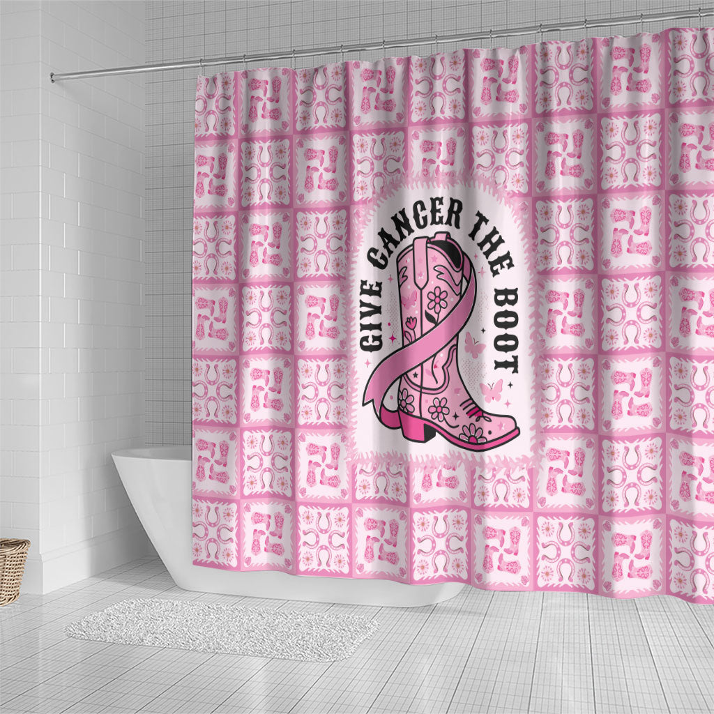 Give Cancer The Boot Pink Cowgirl Shower Curtain Hawaiian Paniolo Mixed Quilt Pattern Style LT9 - Polynesian Pride