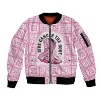 Give Cancer The Boot Pink Cowgirl Sleeve Zip Bomber Jacket Hawaiian Paniolo Mixed Quilt Pattern Style LT9 Unisex Pink - Polynesian Pride