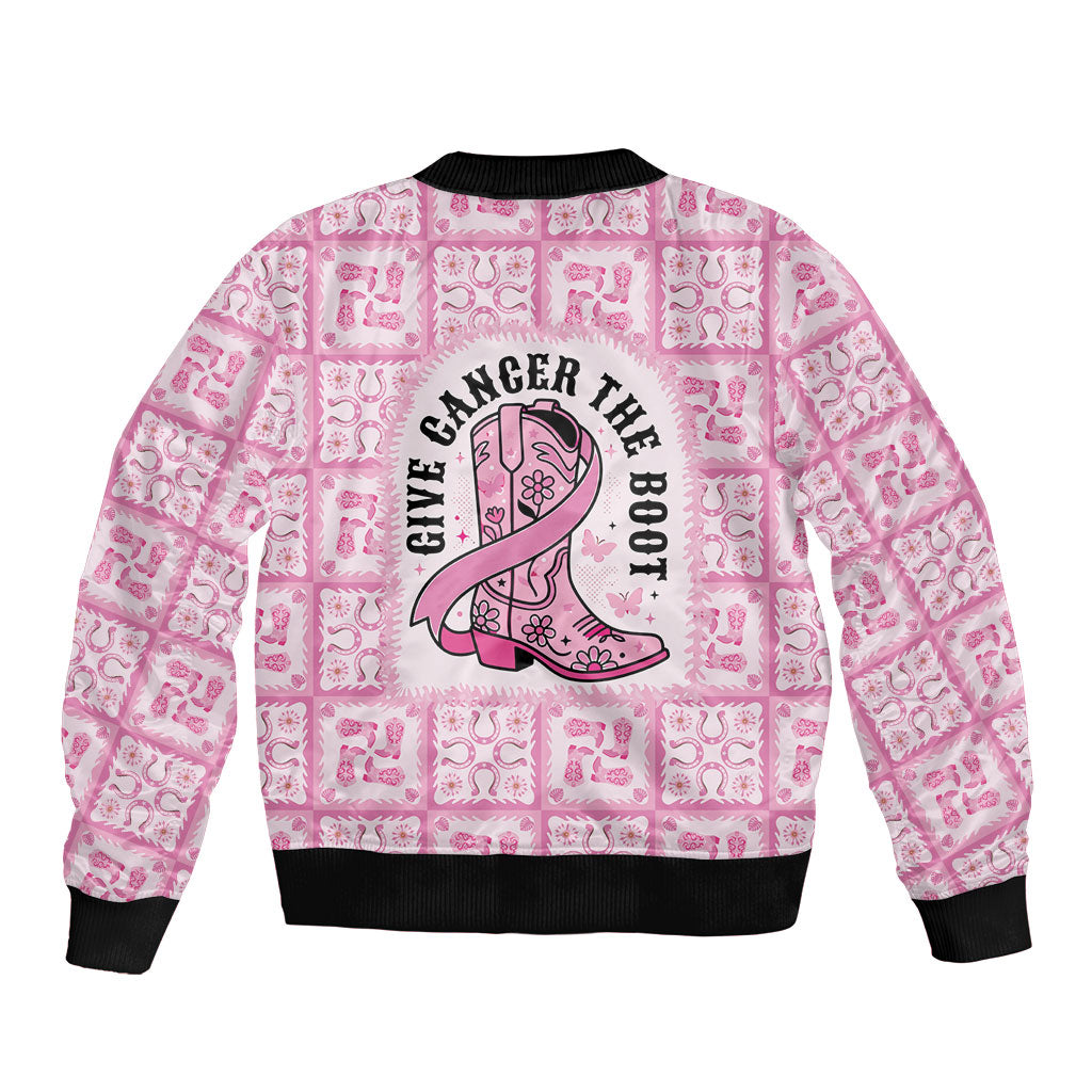 Give Cancer The Boot Pink Cowgirl Sleeve Zip Bomber Jacket Hawaiian Paniolo Mixed Quilt Pattern Style LT9 - Polynesian Pride