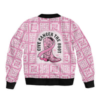 Give Cancer The Boot Pink Cowgirl Sleeve Zip Bomber Jacket Hawaiian Paniolo Mixed Quilt Pattern Style LT9 - Polynesian Pride