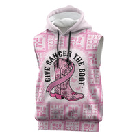 Give Cancer The Boot Pink Cowgirl Sleeveless Hoodie Hawaiian Paniolo Mixed Quilt Pattern Style LT9 Pink - Polynesian Pride