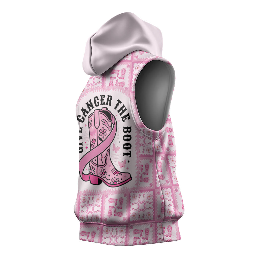 Give Cancer The Boot Pink Cowgirl Sleeveless Hoodie Hawaiian Paniolo Mixed Quilt Pattern Style LT9 - Polynesian Pride