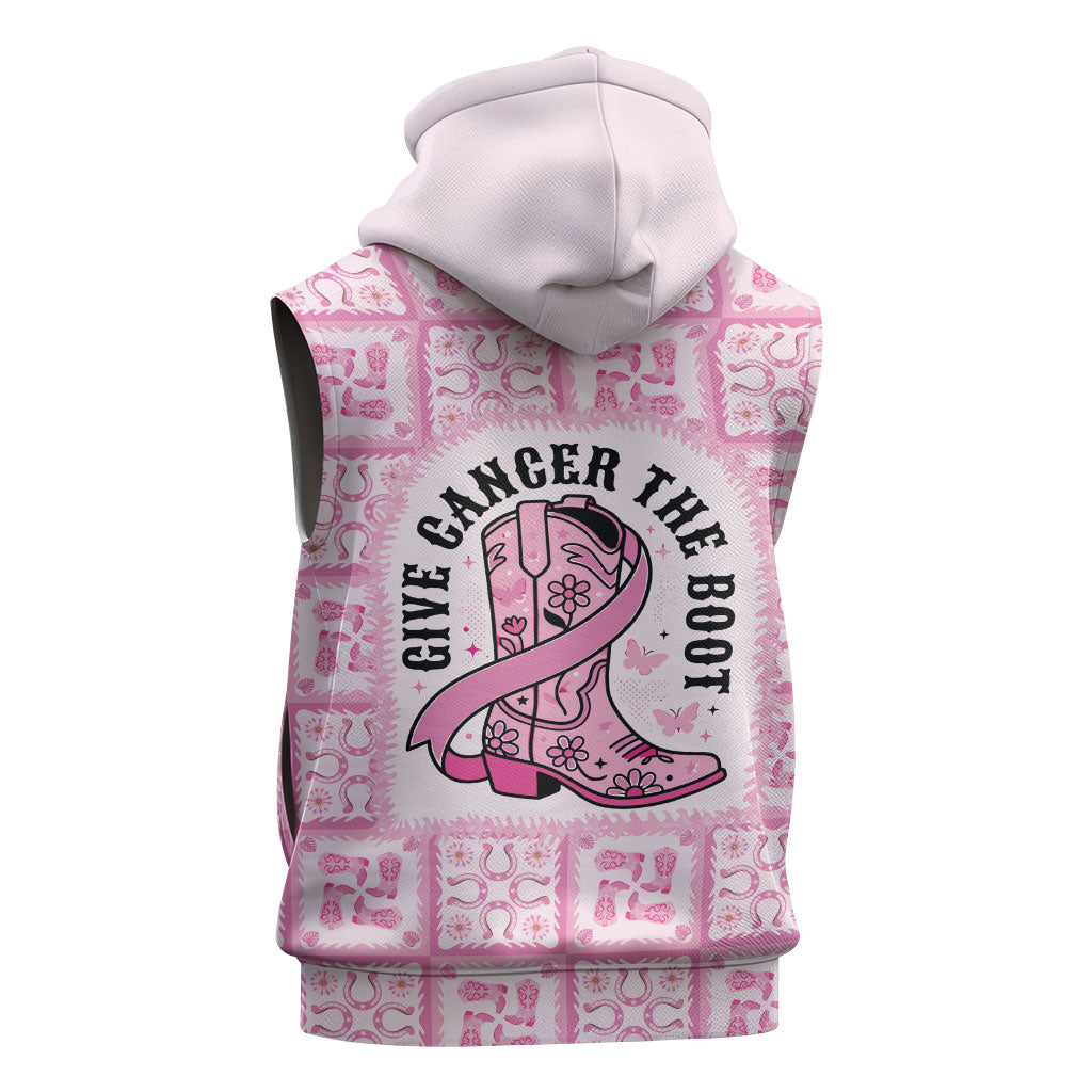 Give Cancer The Boot Pink Cowgirl Sleeveless Zip Hoodie Hawaiian Paniolo Mixed Quilt Pattern Style LT9 - Polynesian Pride