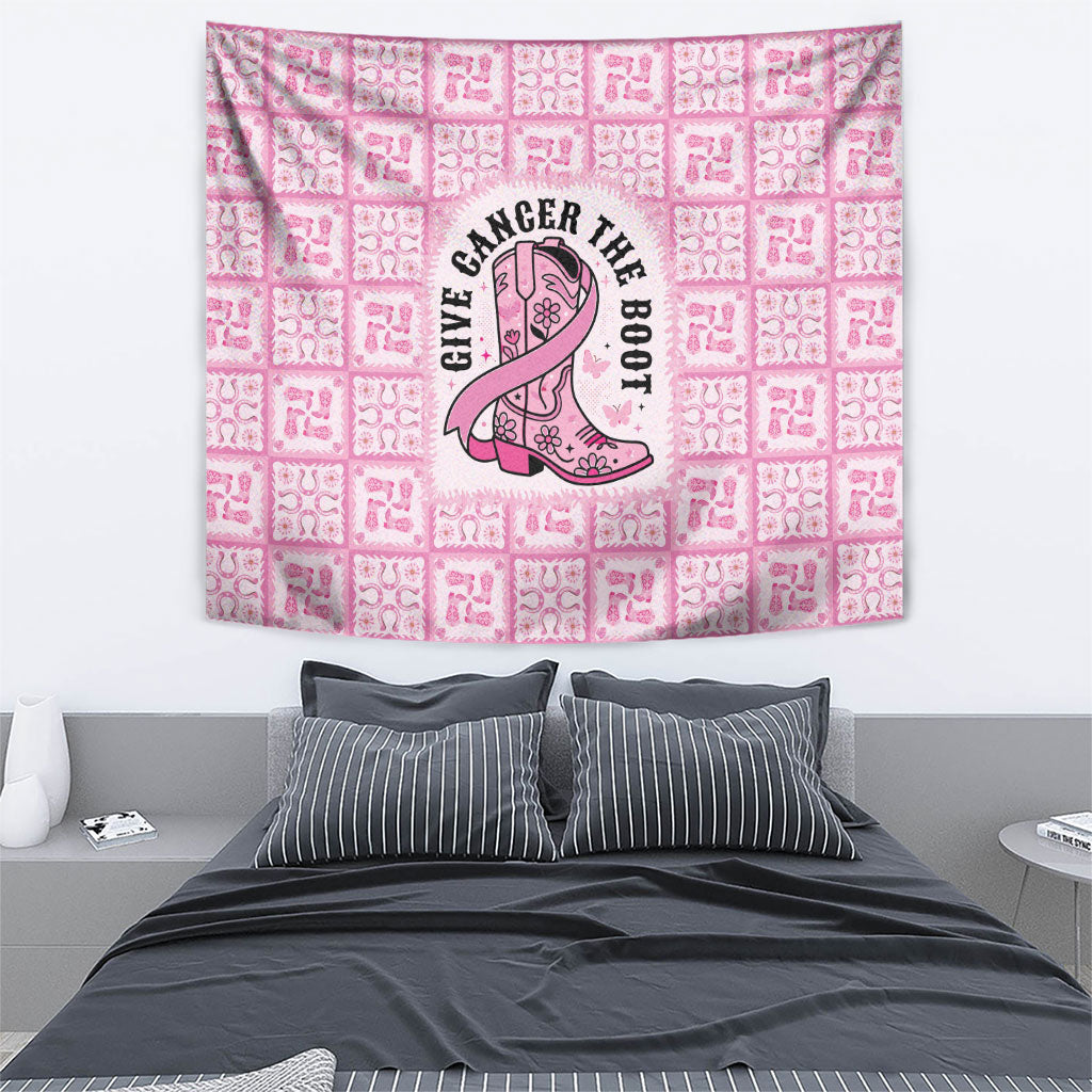 Give Cancer The Boot Pink Cowgirl Tapestry Hawaiian Paniolo Mixed Quilt Pattern Style LT9 - Polynesian Pride
