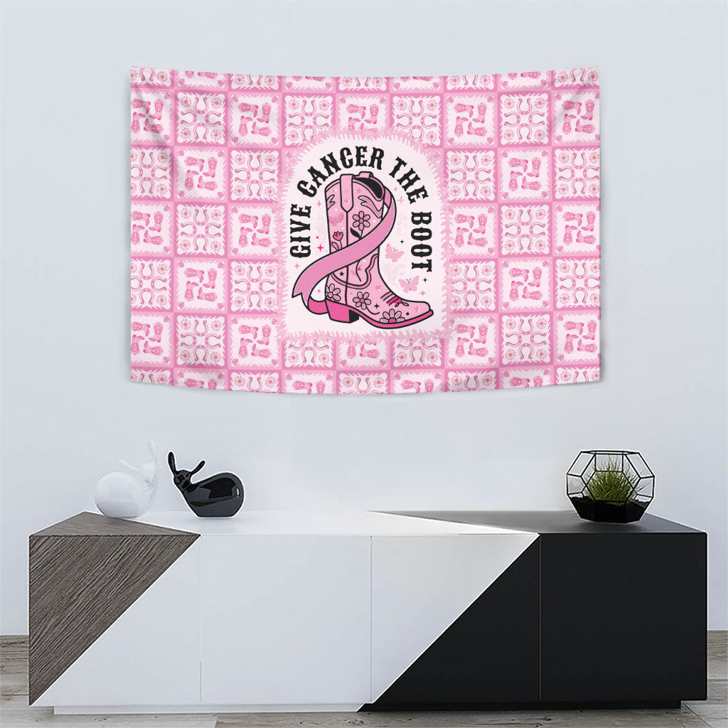 Give Cancer The Boot Pink Cowgirl Tapestry Hawaiian Paniolo Mixed Quilt Pattern Style LT9 - Polynesian Pride