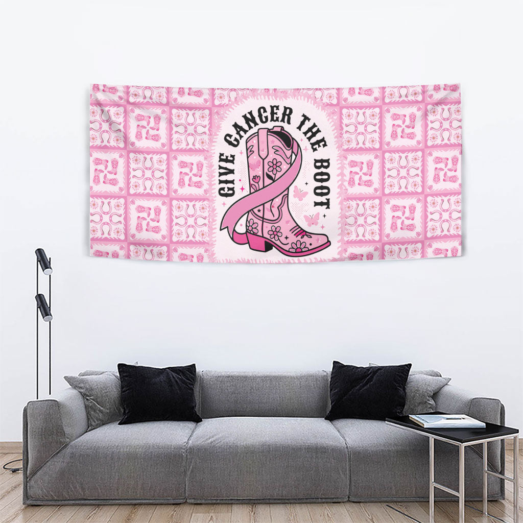 Give Cancer The Boot Pink Cowgirl Tapestry Hawaiian Paniolo Mixed Quilt Pattern Style LT9 - Polynesian Pride