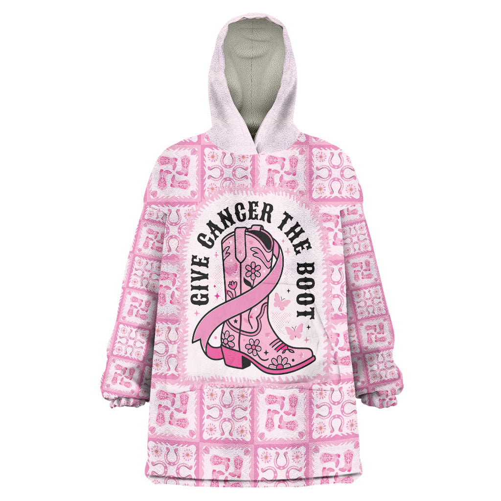 Give Cancer The Boot Pink Cowgirl Wearable Blanket Hoodie Hawaiian Paniolo Mixed Quilt Pattern Style LT9 One Size Pink - Polynesian Pride