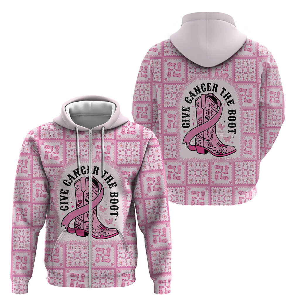 Give Cancer The Boot Pink Cowgirl Zip Hoodie Hawaiian Paniolo Mixed Quilt Pattern Style LT9 - Polynesian Pride