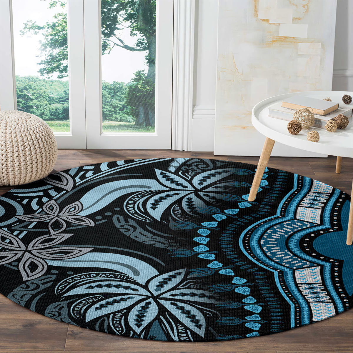 Polynesia Dashiki Round Carpet Polynesia and Africa Traditional Special Together Blue LT9 - Polynesian Pride