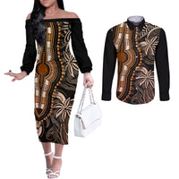 Polynesia Dashiki Couples Matching Off The Shoulder Long Sleeve Dress and Long Sleeve Button Shirts Polynesia and Africa Traditional Special Together Gold LT9 Gold - Polynesian Pride