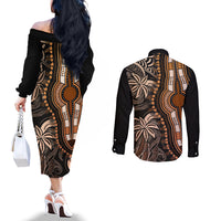 Polynesia Dashiki Couples Matching Off The Shoulder Long Sleeve Dress and Long Sleeve Button Shirts Polynesia and Africa Traditional Special Together Gold LT9 - Polynesian Pride