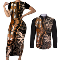 Polynesia Dashiki Couples Matching Short Sleeve Bodycon Dress and Long Sleeve Button Shirts Polynesia and Africa Traditional Special Together Gold LT9 Gold - Polynesian Pride