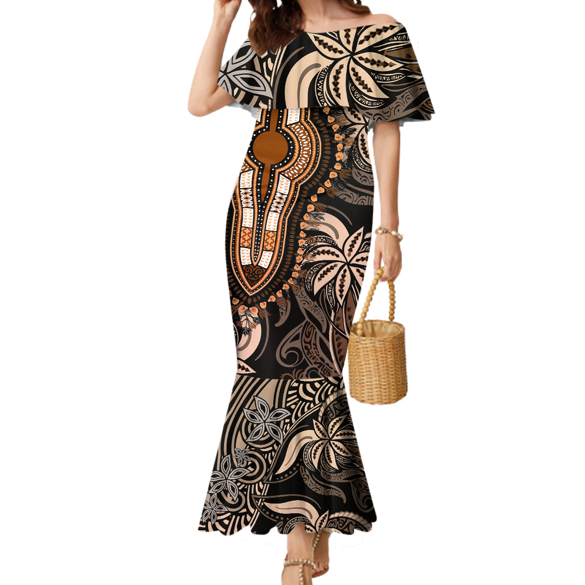 Polynesia Dashiki Mermaid Dress Polynesia and Africa Traditional Special Together Gold LT9 Women Gold - Polynesian Pride