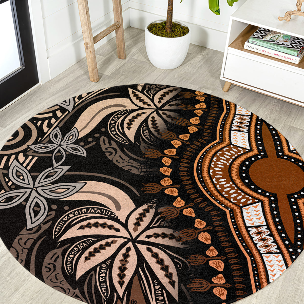 Polynesia Dashiki Round Carpet Polynesia and Africa Traditional Special Together Gold LT9 Gold - Polynesian Pride