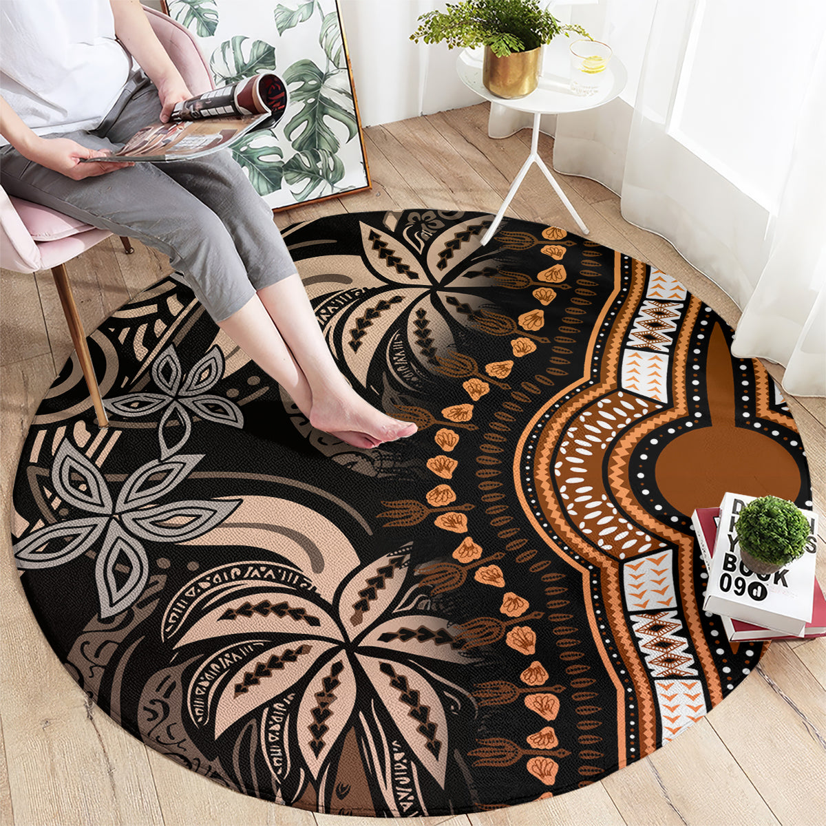 Polynesia Dashiki Round Carpet Polynesia and Africa Traditional Special Together Gold LT9 - Polynesian Pride
