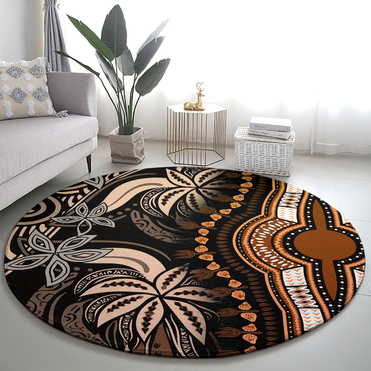 Polynesia Dashiki Round Carpet Polynesia and Africa Traditional Special Together Gold LT9 - Polynesian Pride