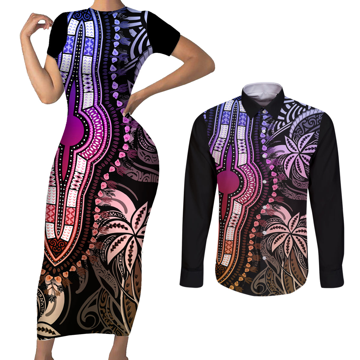 polynesia-dashiki-couples-matching-short-sleeve-bodycon-dress-and-long-sleeve-button-shirts-polynesia-and-africa-traditional-special-together-pastel