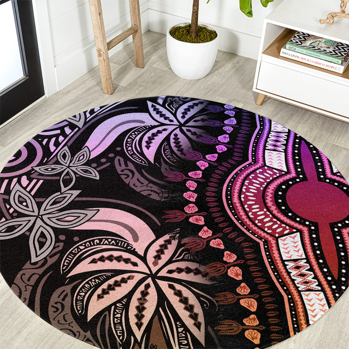 Polynesia Dashiki Round Carpet Polynesia and Africa Traditional Special Together Pastel LT9 Pastel - Polynesian Pride
