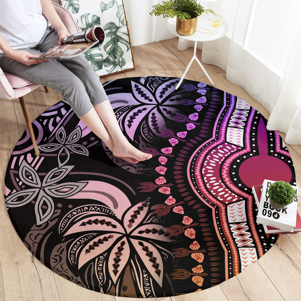 Polynesia Dashiki Round Carpet Polynesia and Africa Traditional Special Together Pastel LT9 - Polynesian Pride