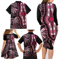 polynesia-dashiki-family-matching-long-sleeve-bodycon-dress-and-hawaiian-shirt-polynesia-and-africa-traditional-special-together-pink