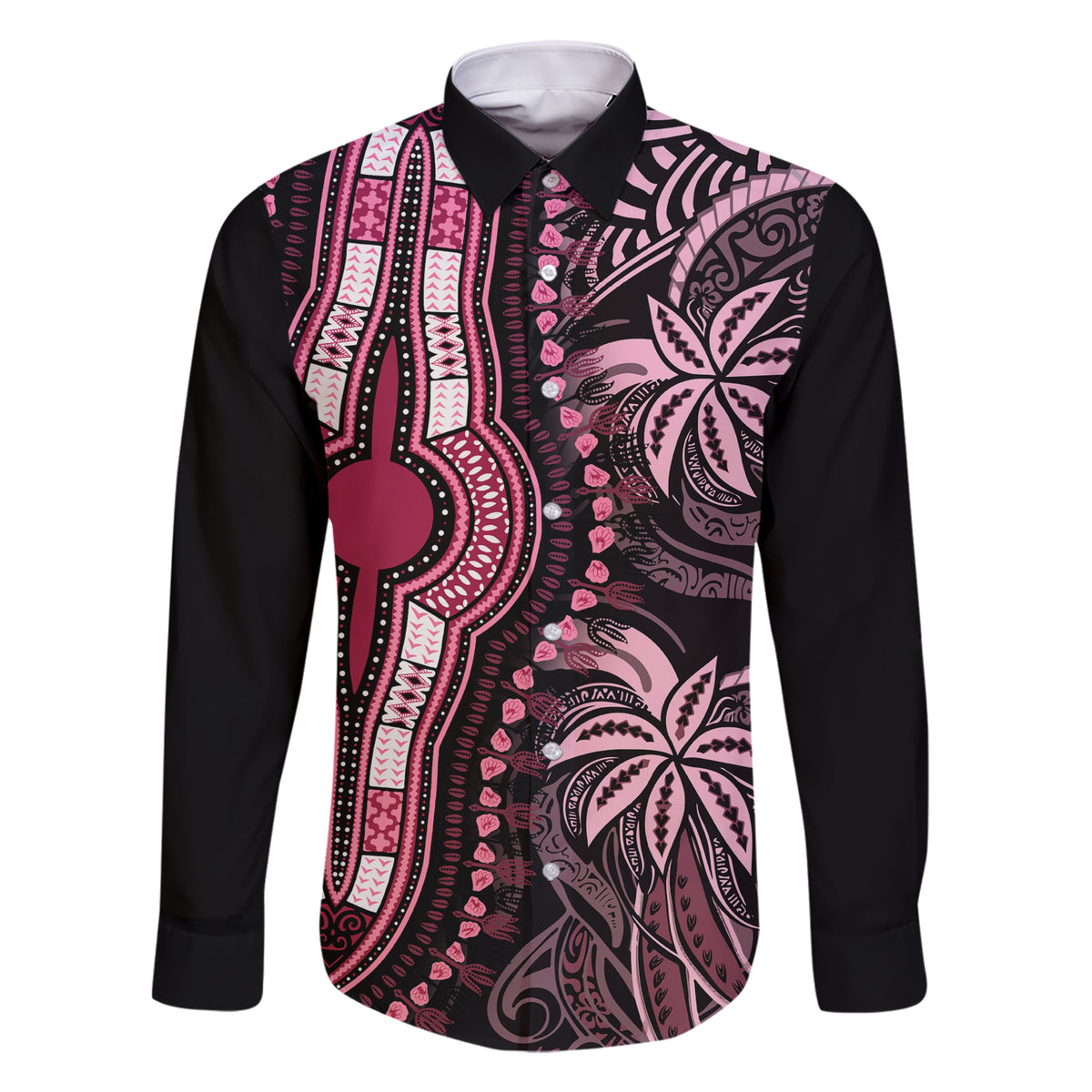 polynesia-dashiki-family-matching-short-sleeve-bodycon-dress-and-hawaiian-shirt-polynesia-and-africa-traditional-special-together-pink
