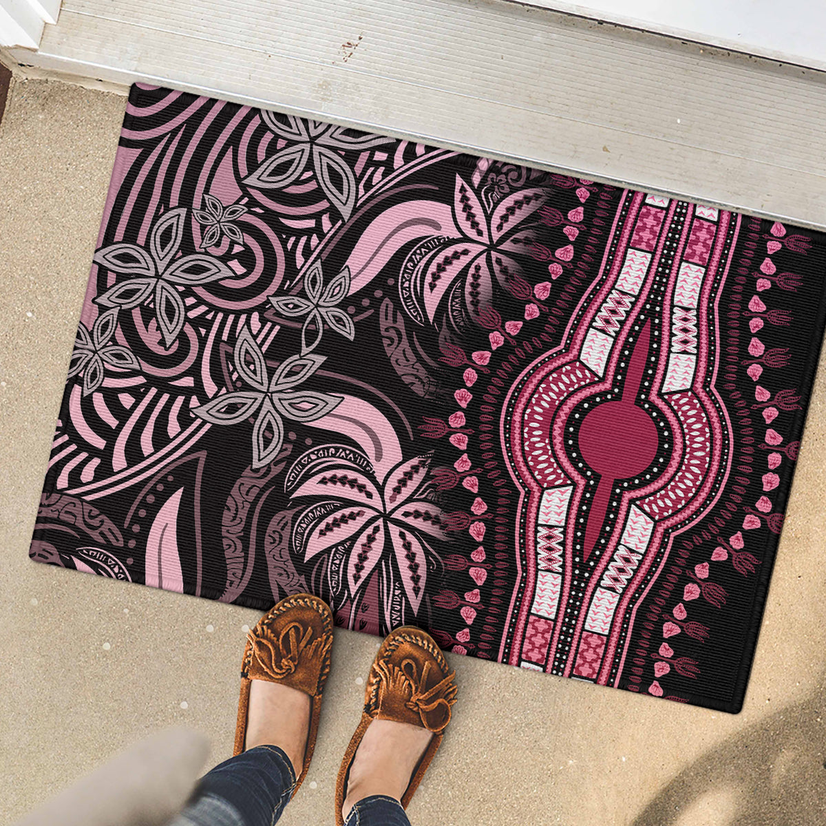 Polynesia Dashiki Rubber Doormat Polynesia and Africa Traditional Special Together Pink LT9 - Polynesian Pride