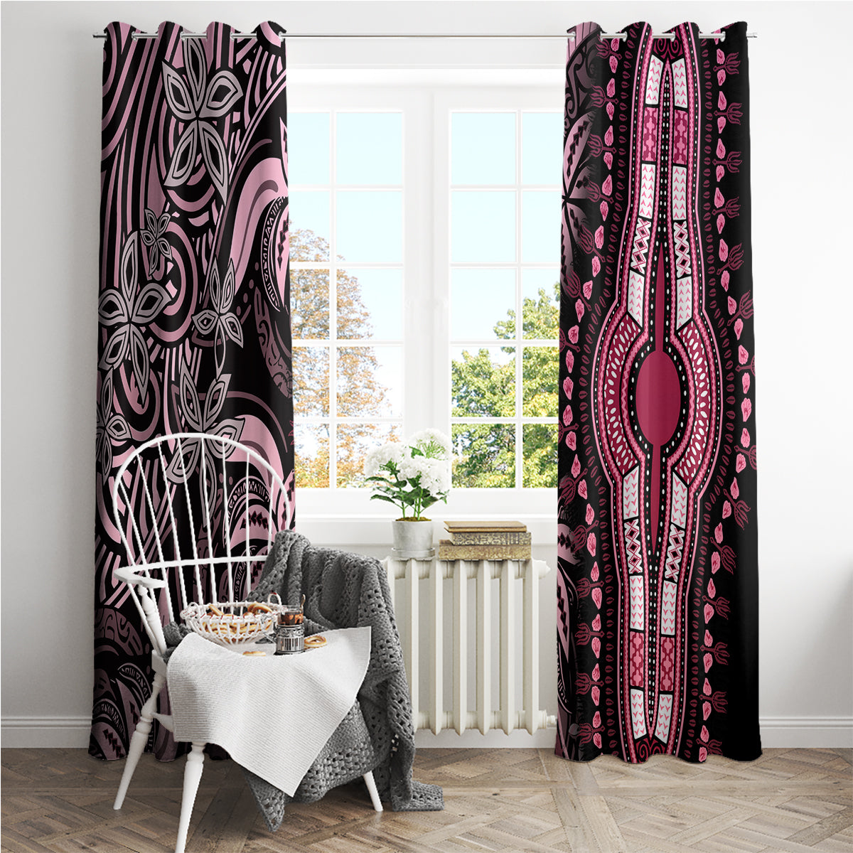 Polynesia Dashiki Window Curtain Polynesia and Africa Traditional Special Together Pink LT9 - Polynesian Pride