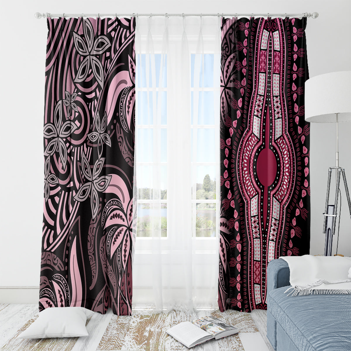 Polynesia Dashiki Window Curtain Polynesia and Africa Traditional Special Together Pink LT9 - Polynesian Pride
