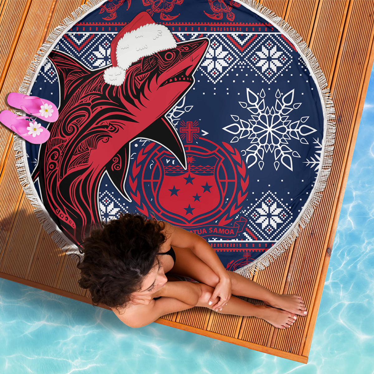 Samoa Manuia Le Kirisimasi Beach Blanket Samoan Fishing Tribal Pattern Christmas Vibe LT9 - Wonder Print Shop