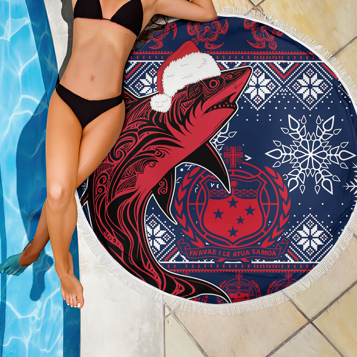 Samoa Manuia Le Kirisimasi Beach Blanket Samoan Fishing Tribal Pattern Christmas Vibe LT9 - Wonder Print Shop