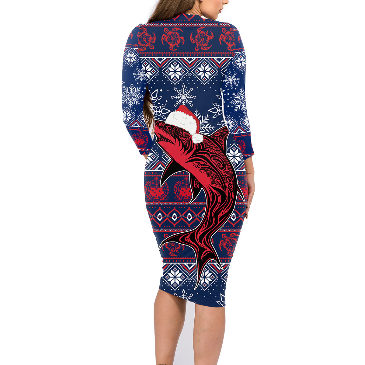 samoa-manuia-le-kirisimasi-family-matching-long-sleeve-bodycon-dress-and-hawaiian-shirt-samoan-fishing-tribal-pattern-christmas-vibe