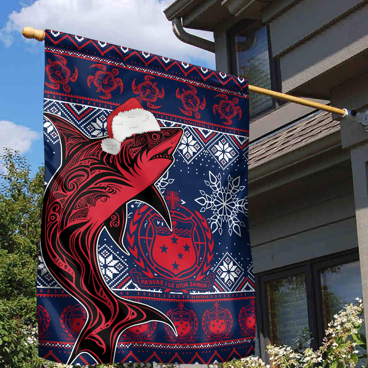 Samoa Manuia Le Kirisimasi Garden Flag Samoan Fishing Tribal Pattern Christmas Vibe LT9 - Polynesian Pride