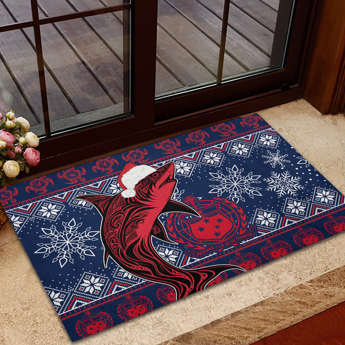 Samoa Manuia Le Kirisimasi Rubber Doormat Samoan Fishing Tribal Pattern Christmas Vibe LT9 - Polynesian Pride