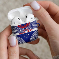 Personalised Toa Samoa Rugby Spirit AirPods Case Blue Samoan Tribal Pattern - Polynesian Pride