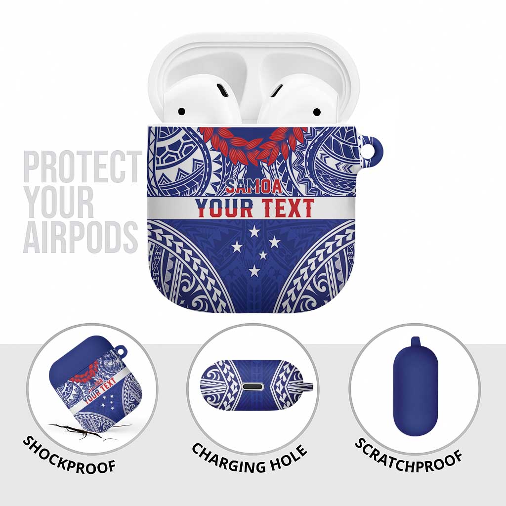 Personalised Toa Samoa Rugby Spirit AirPods Case Blue Samoan Tribal Pattern - Polynesian Pride