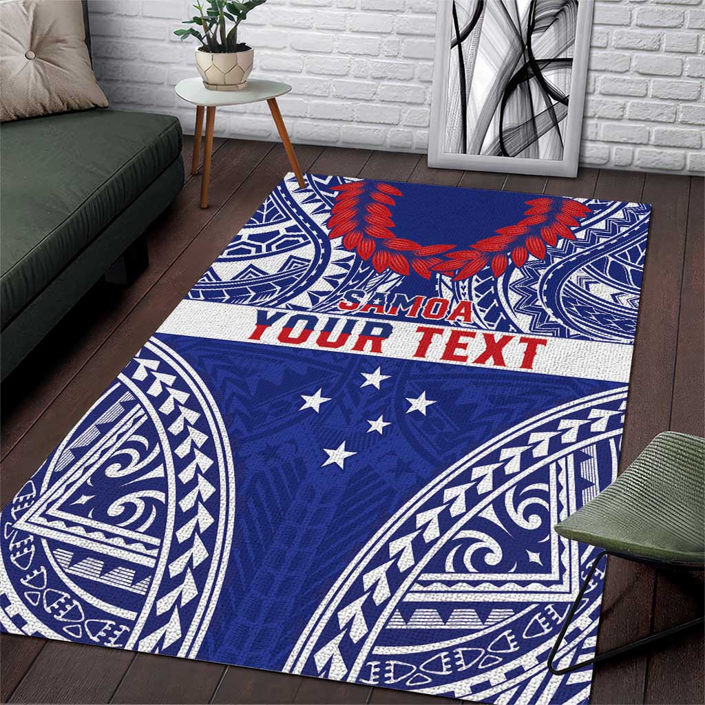 Personalised Toa Samoa Rugby Spirit Area Rug Blue Samoan Tribal Pattern - Polynesian Pride