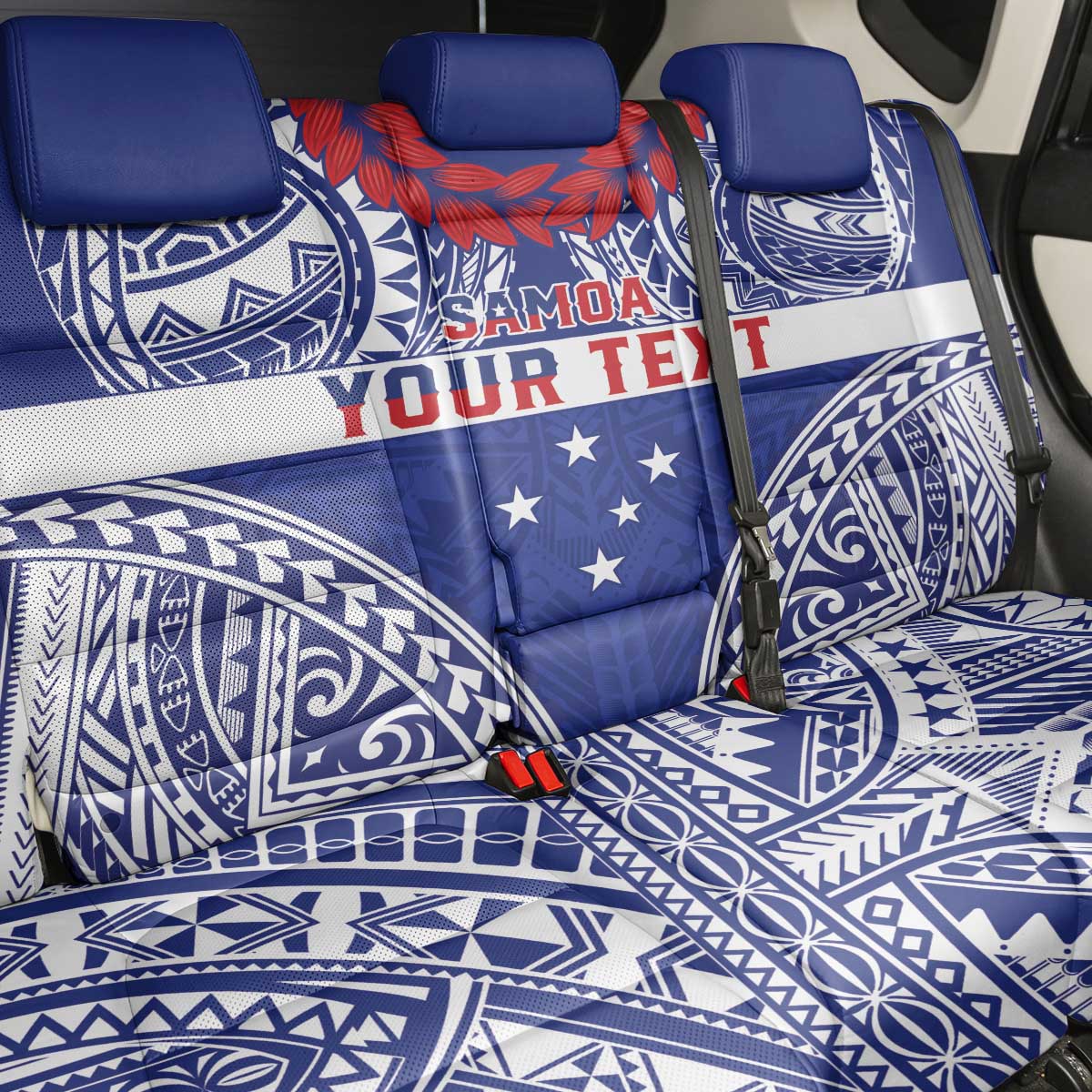 Personalised Toa Samoa Rugby Spirit Back Car Seat Cover Blue Samoan Tribal Pattern - Polynesian Pride